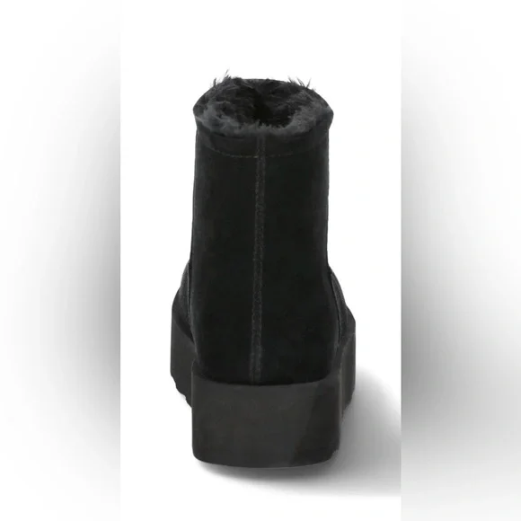 Women's Black Suede Ankle Boots- Platform Cozy Boots Black Size 9 - Picture 3 of 10